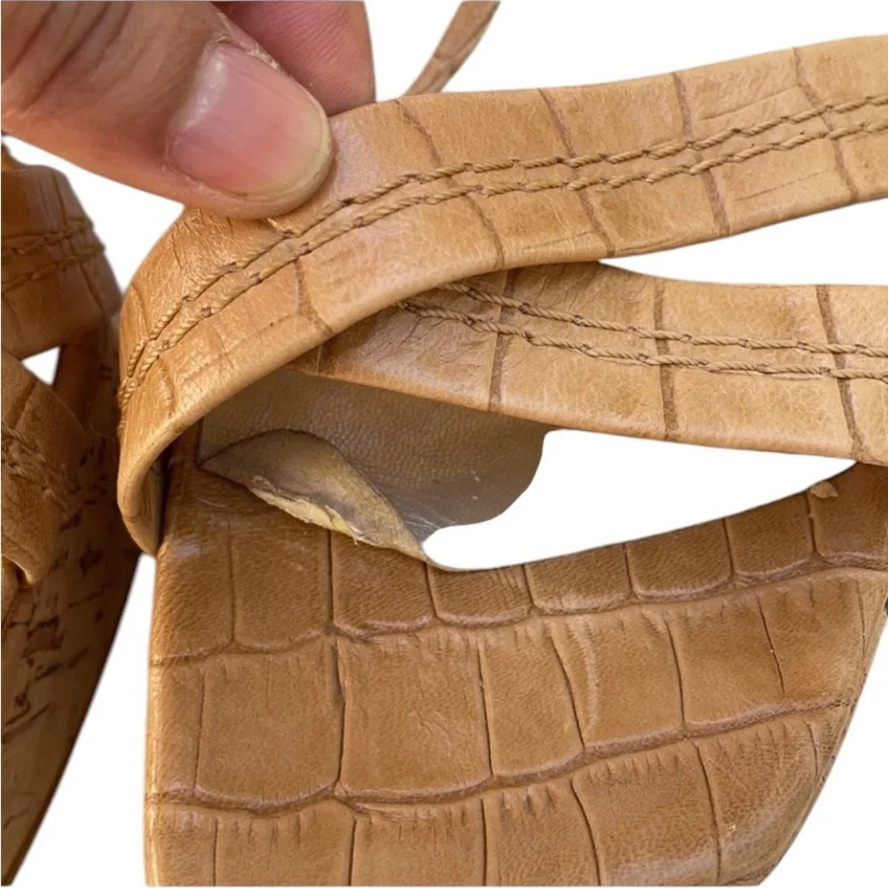 Stuart Weitzman size 10 tan ankle strap platforms cork heel - Picture 7 of 8